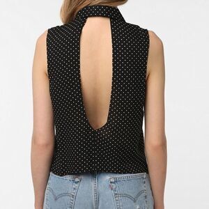 NWT Reformation SM Urban Outfitters Open Back Collar Coquette BohoTop Black Dot